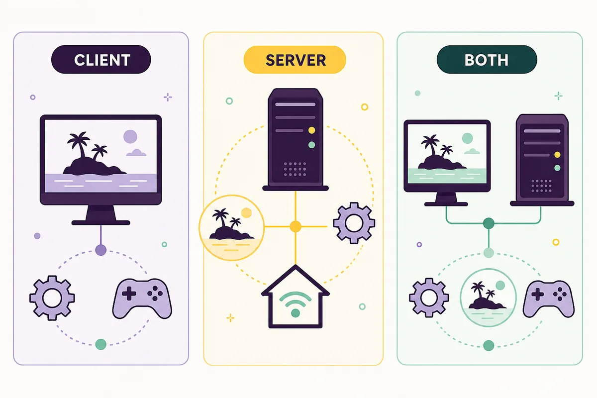 Editorial comparison of Client, Server and Both Palworld mod requirements